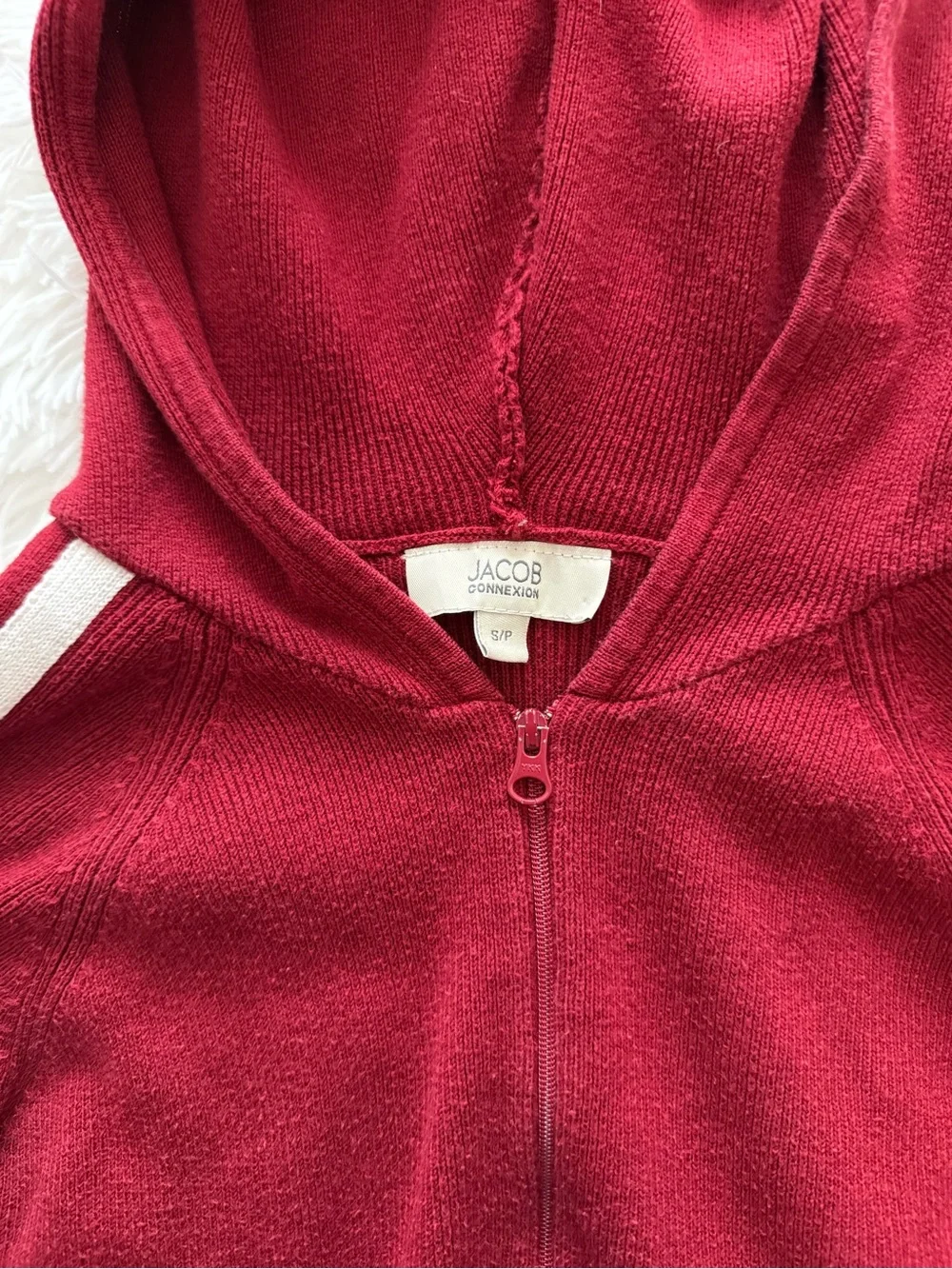 Vintage Jacob Connexion Red Half Zip-Front Sweater with Cream Side Panels - Picture 4 of 4